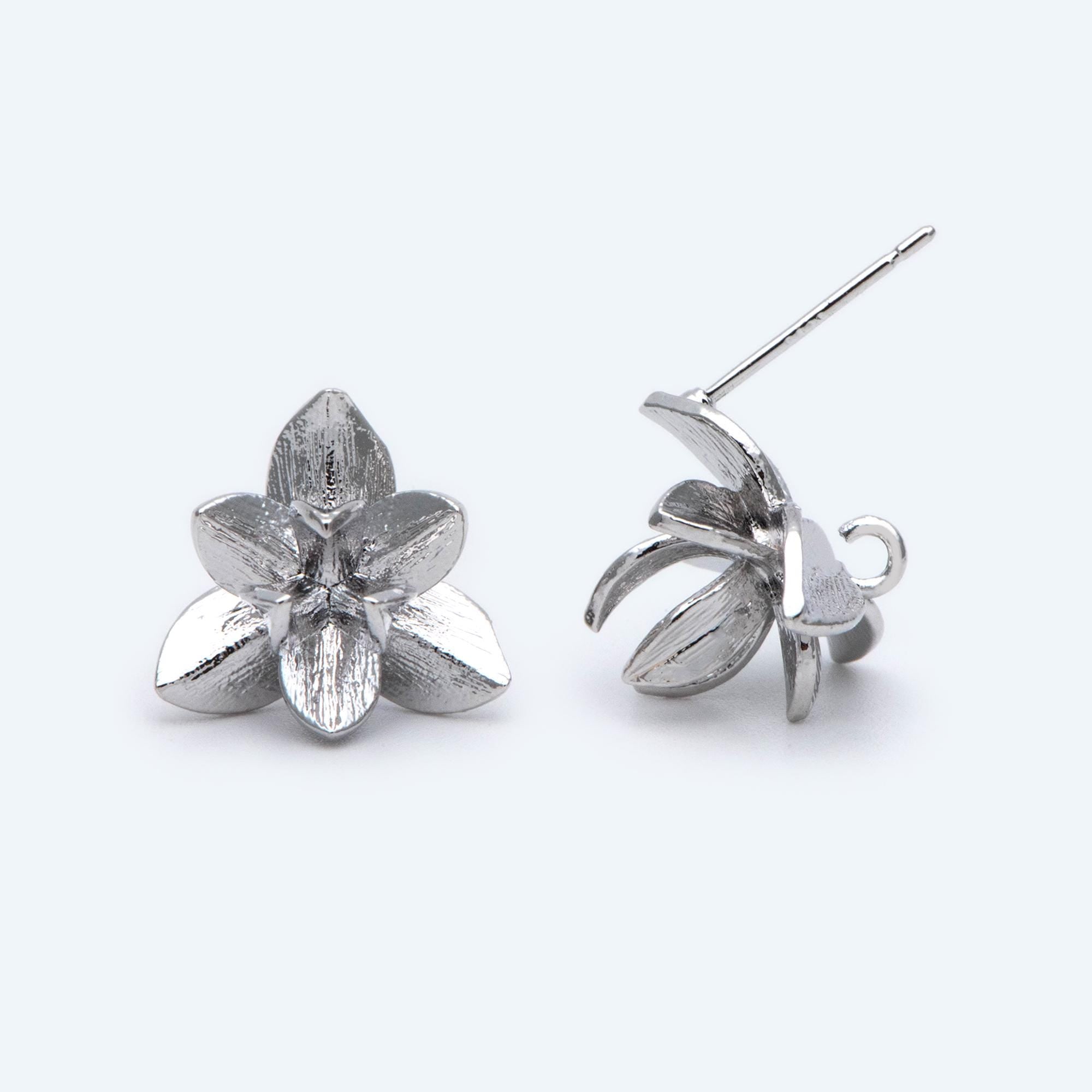 10pcs Gold/ Silver Tone Flower Ear Post with Loop, 15mm, 18K Gold/ Rhodium Plated Brass, Foral Stud Earrings (GB-984)